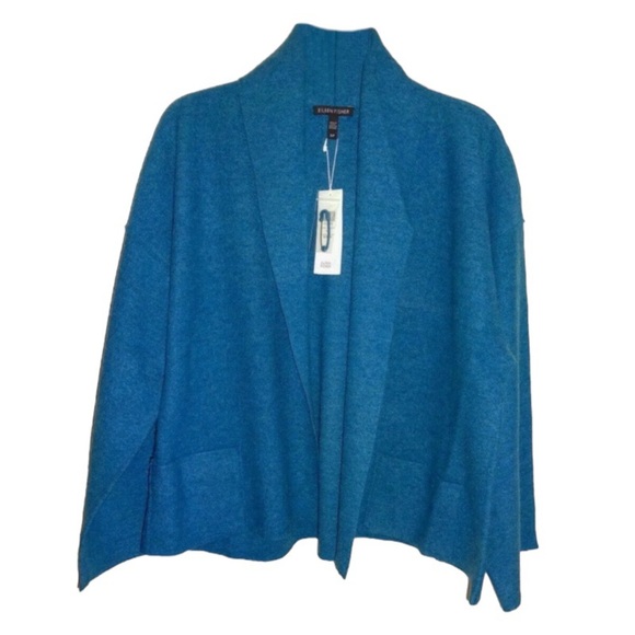 $298 Eileen Fisher Boiled Wool Kimono Sweater Medium 10 12 Oversized Nike Blue - Picture 6 of 16